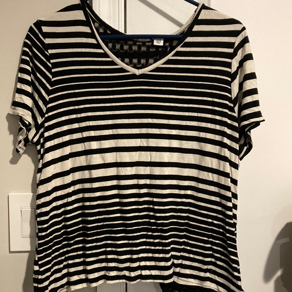 Black/White Striped Shirt with Lace